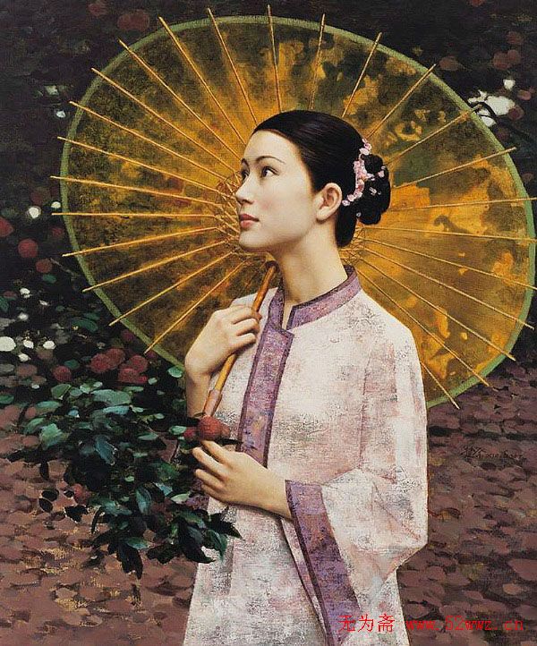 女人与伞绘画作品欣赏 图1