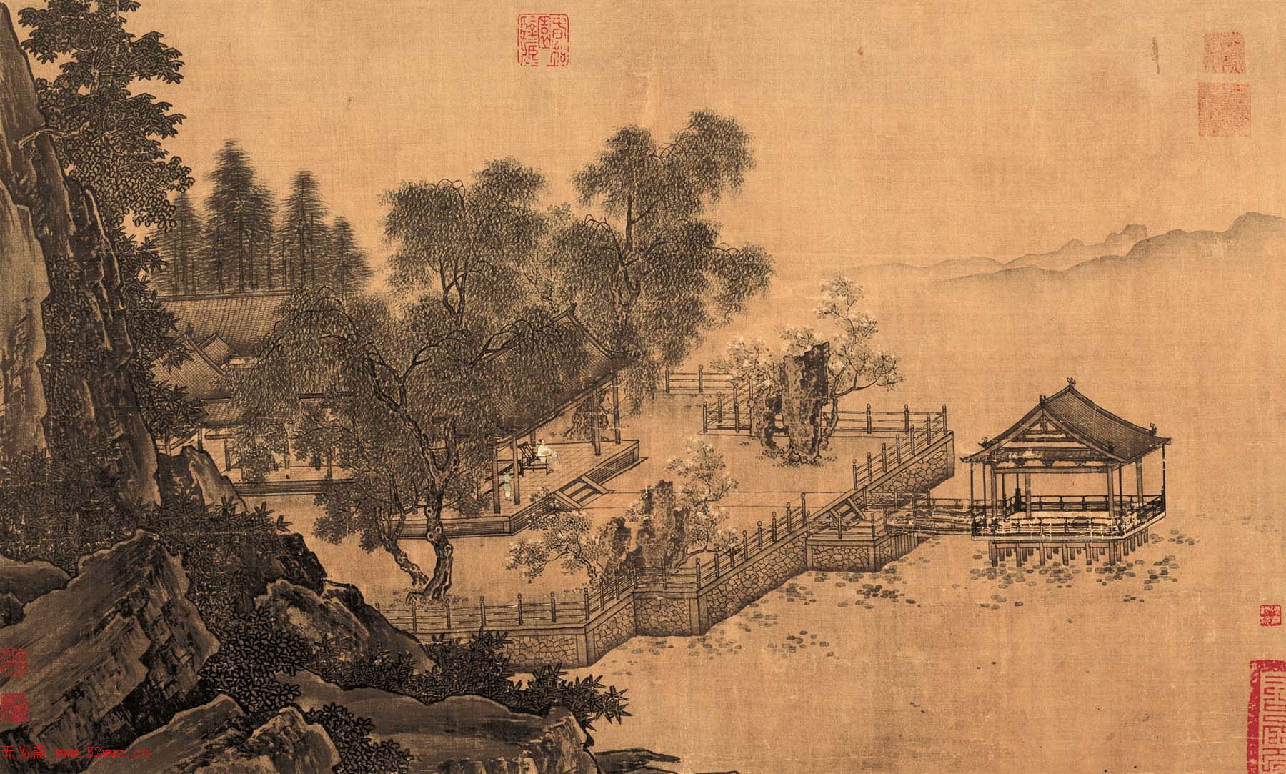 宋代刘松年绘画作品欣赏《四景山水图卷》 图1