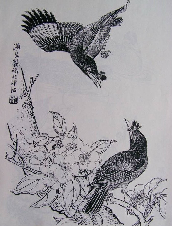 王满良白描花鸟图 图1